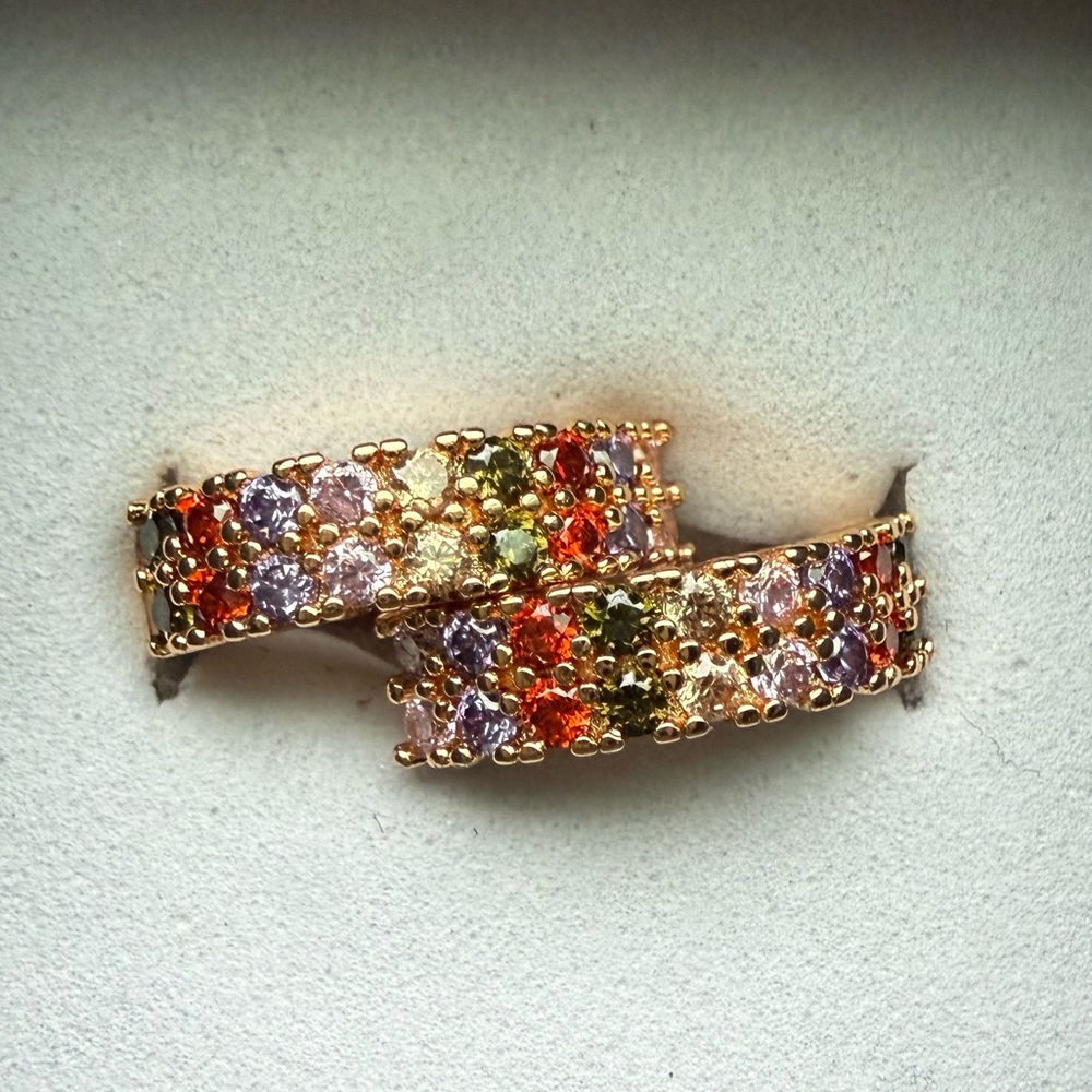 NEW!! Small gold Huggies with multi colored channel set stones